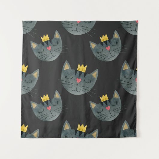 Tenture Face de chat aquarelle, noir sans soudure. (Devant)