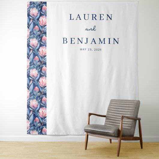 Tenture Faire invitation de mariage florale Navy (En situation)