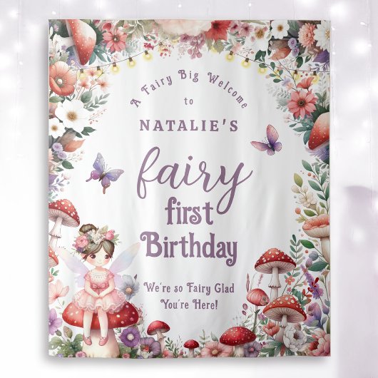 Tenture Fairy First Birthday Party Floral Welcome Backdrop