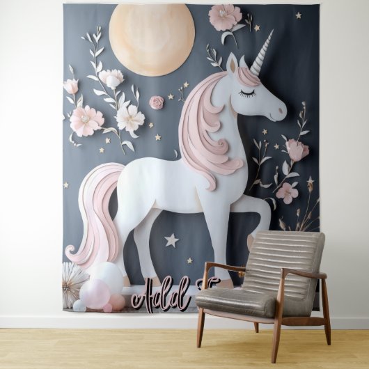Tenture Fairy Unicorn Wall Art Backdrop Banner (En situation)
