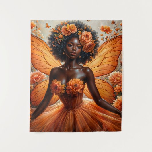 Tenture Fairy With Dark Skin In Orange Floral (Devant)