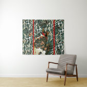 Tenture Faisans dans la neige, pin, roses, fleurs japonais (En situation (horizontale))