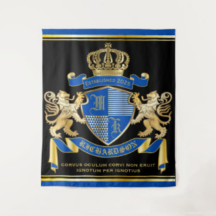 Tenture Faites votre propre armoirie de Lion d'or bleu