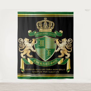 Tenture Faites votre propre blason Green Gold Lion Emblem