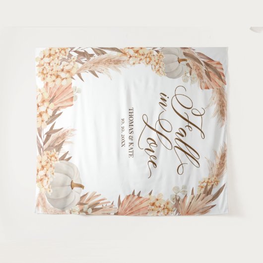 Tenture Fall in Love Citrouille boho pampas bannière maria (Devant (Horizontal))