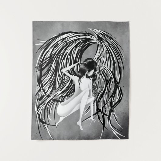 Tenture Fallen Angel gris monochrome (Devant)