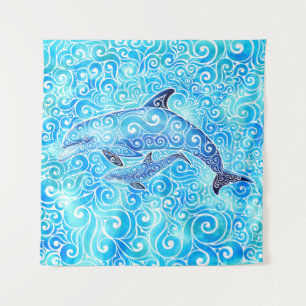 Tenture Famille tourbillonnant de dauphins