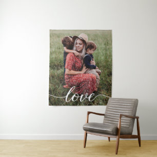 Tenture Family Love Script Photo personnalisée
