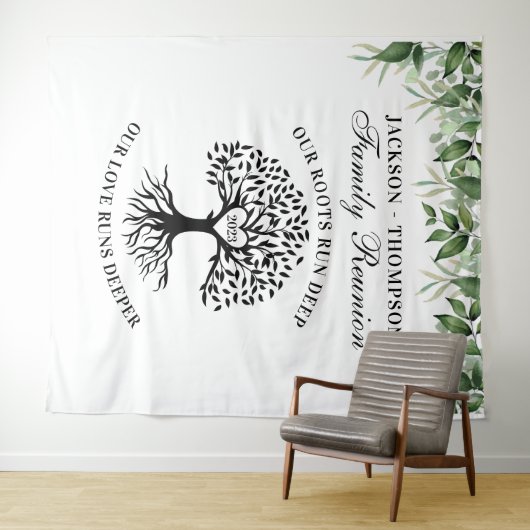 Tenture Family reunion tree greenery backdrop banner (En situation (horizontale))