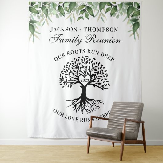 Tenture Family reunion tree greenery backdrop banner (En situation)