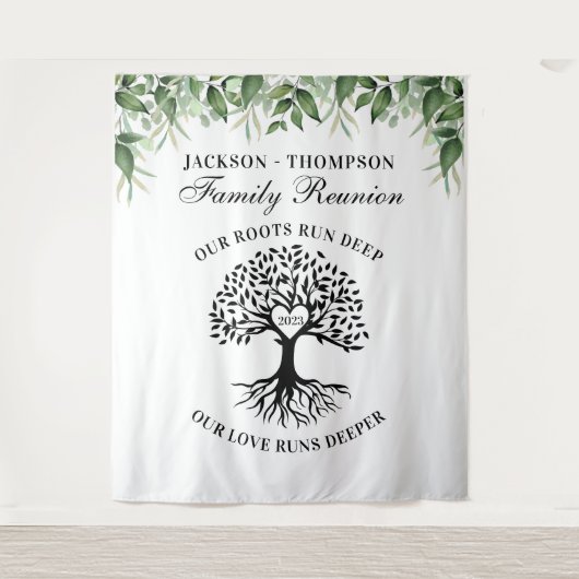 Tenture Family reunion tree greenery backdrop banner (Devant)