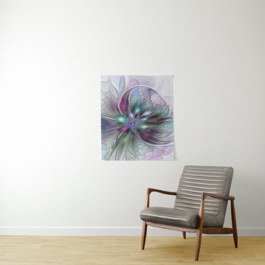 Tenture Fantaisie Abstraite Moderne Fleur Fractale Colorée (En situation)