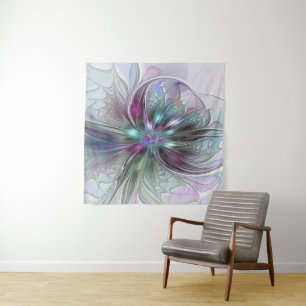 Tenture Fantaisie Abstraite Moderne Fleur Fractale Colorée