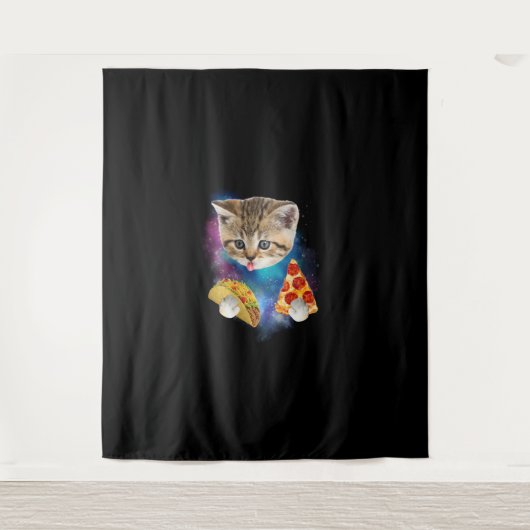 Tenture Fantaisie Galaxy Chemise de chat _ Space Cat Eat P (Devant)