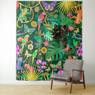 Tenture Fantasie surréaliste dorée de la jungle Exotique