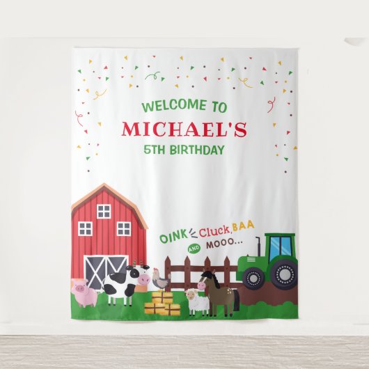 Tenture Farm animals birthday photobooth backdrop banner (Devant)