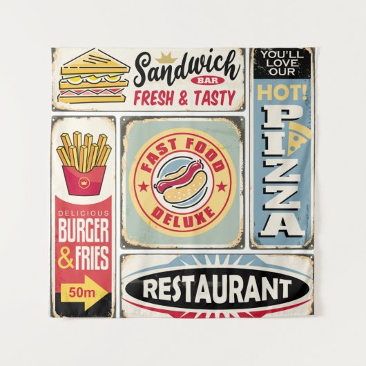 Tenture Fast food restaurants and diners retro signs colle (Devant)