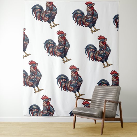 Tenture Faux Coq Patriotique Brodé (En situation)