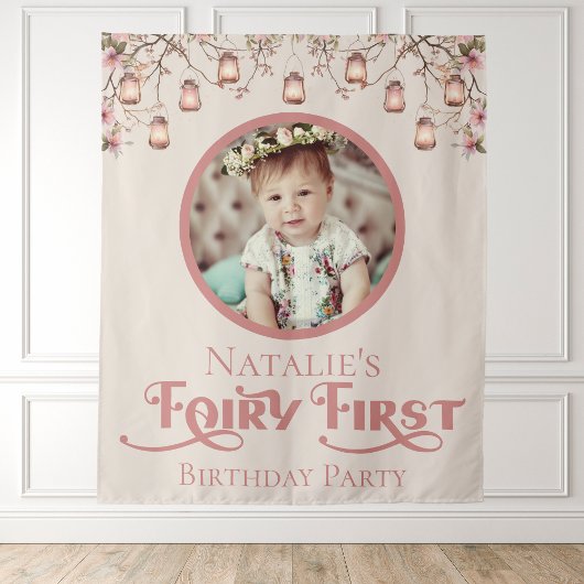 Tenture Fée rose pâle première fête d'anniversaire Personn