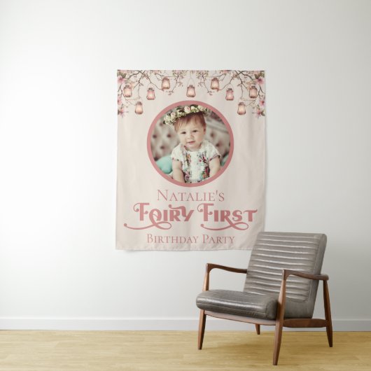 Tenture Fée rose pâle première fête d'anniversaire Personn (En situation)