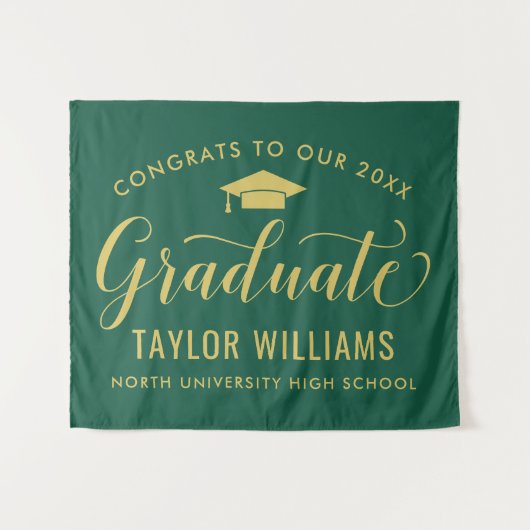 Tenture Félicitations 2023 Diplômé Vert Or Graduation (Devant (Horizontal))