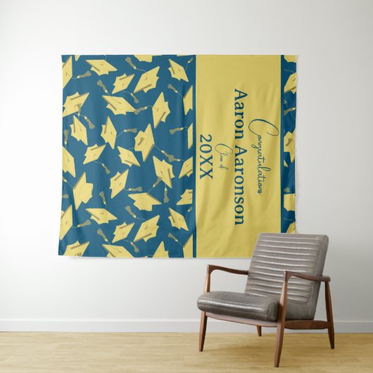 Tenture Félicitations à la fête Blue & Gold (En situation (horizontale))