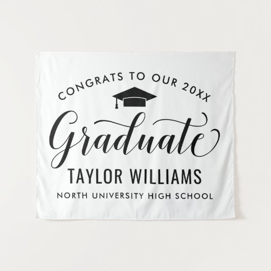 Tenture Félicitations à notre diplômé Graduation Blanche (Devant (Horizontal))