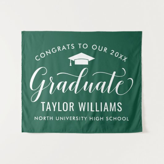 Tenture Félicitations à notre diplômé Toile de fond verte (Devant (Horizontal))