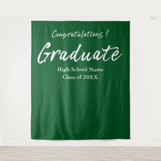 Tenture Félicitations au diplômé avec un script vert moder (Devant)