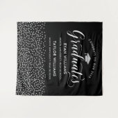 Tenture Félicitations deux diplômés Black Silver Confetti (Devant (Horizontal))