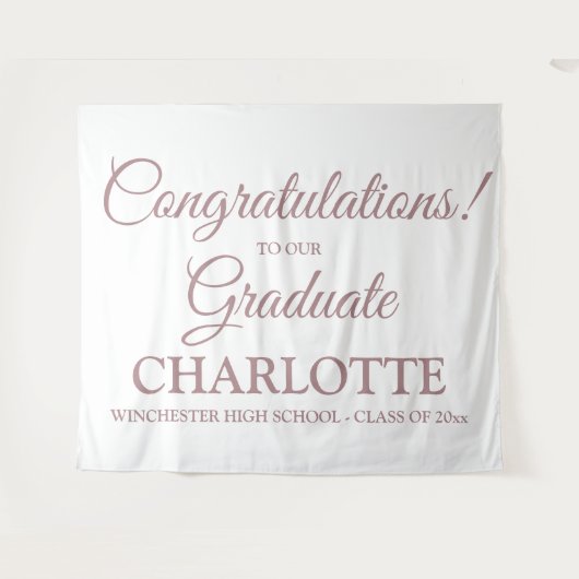 Tenture Félicitations diplômé coutume rose or script (Devant (Horizontal))