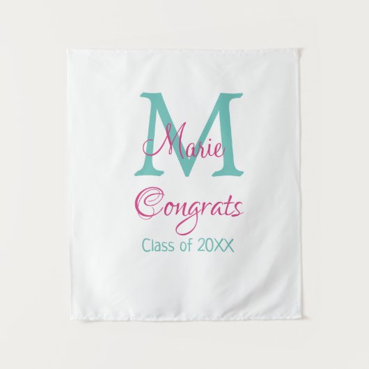 Tenture Félicitations diplômé nom monogramme vert rose ble (Devant)