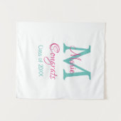Tenture Félicitations diplômé nom monogramme vert rose ble (Devant (Horizontal))