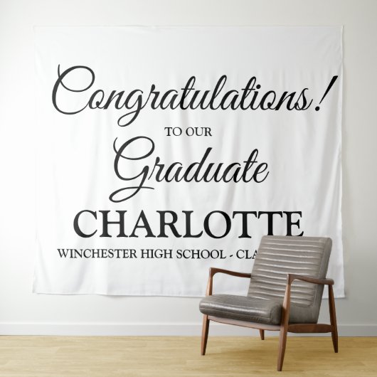 Tenture Félicitations diplômé texte personnalisé en script (En situation (horizontale))