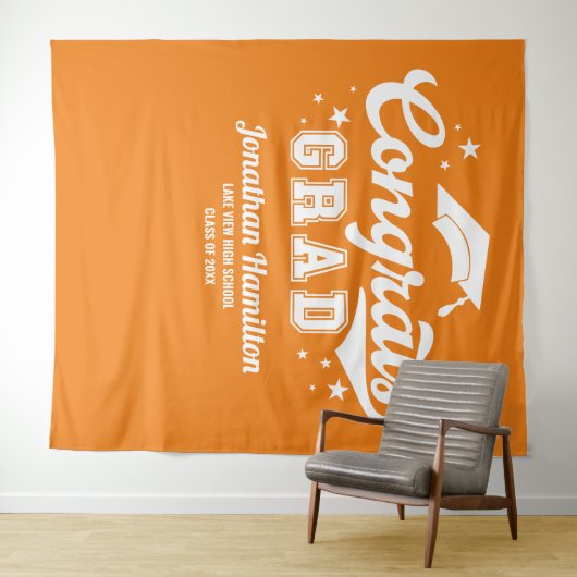 Tenture Félicitations Grad Orange Graduation Party Context (En situation (horizontale))