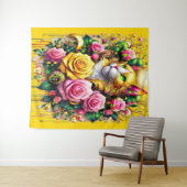 Tenture Feline au milieu d'une floraison vibrante (En situation (horizontale))