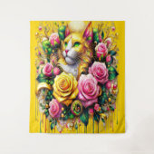 Tenture Feline au milieu d'une floraison vibrante (Devant)