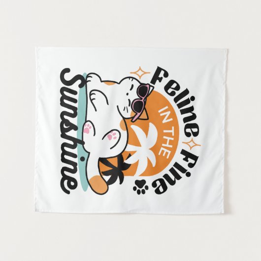 Tenture Feline fin au soleil - Chat Tropical relaxé (Devant (Horizontal))