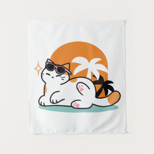 Tenture Feline fin au soleil - Chat Tropical relaxé