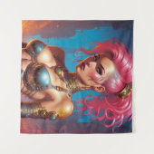 Tenture Femme Aux Beaux Cheveux Roses (Devant (Horizontal))