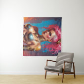 Tenture Femme Aux Beaux Cheveux Roses (En situation (horizontale))