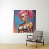 Tenture Femme Aux Beaux Cheveux Roses (En situation)