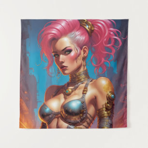 Tenture Femme avec de beaux cheveux roses