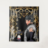 Tenture Femme de mode rétro avec verre de vin  (Devant)