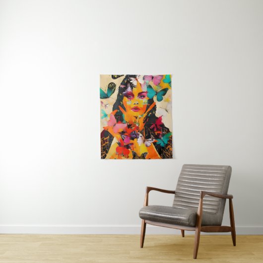 Tenture Femme et papillons Médias mixtes (En situation)