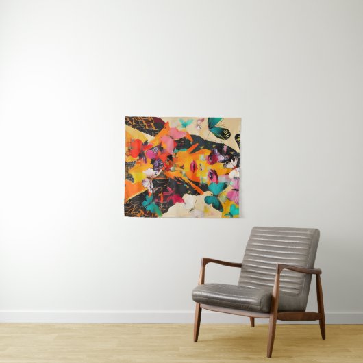 Tenture Femme et papillons Médias mixtes (En situation (horizontale))