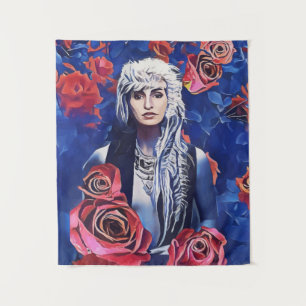 Tenture Femme Viking Roses Rouges Art Abstrait Original