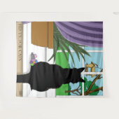 Tenture Fenêtre Chat noir regardant dehors (Devant (Horizontal))