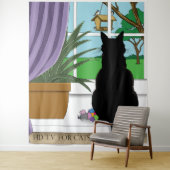 Tenture Fenêtre Chat noir regardant dehors (En situation)