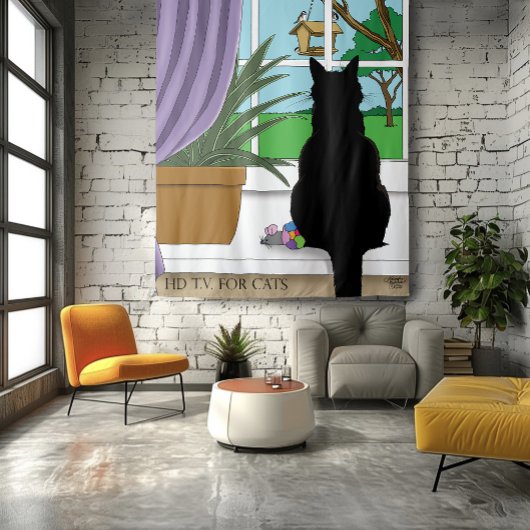 Tenture Fenêtre Chat noir regardant dehors